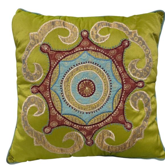 Pier 1 Embroidered Tasseled Rectangle Throw Pillow Accent 15" Square with Insert - Picture 1 of 10